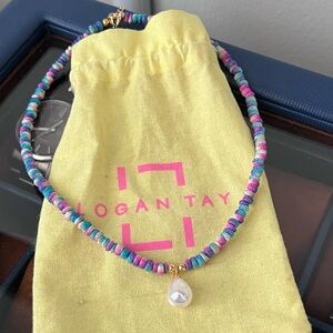Multicoloured beaded necklace with a white pearl from Logan Tay!